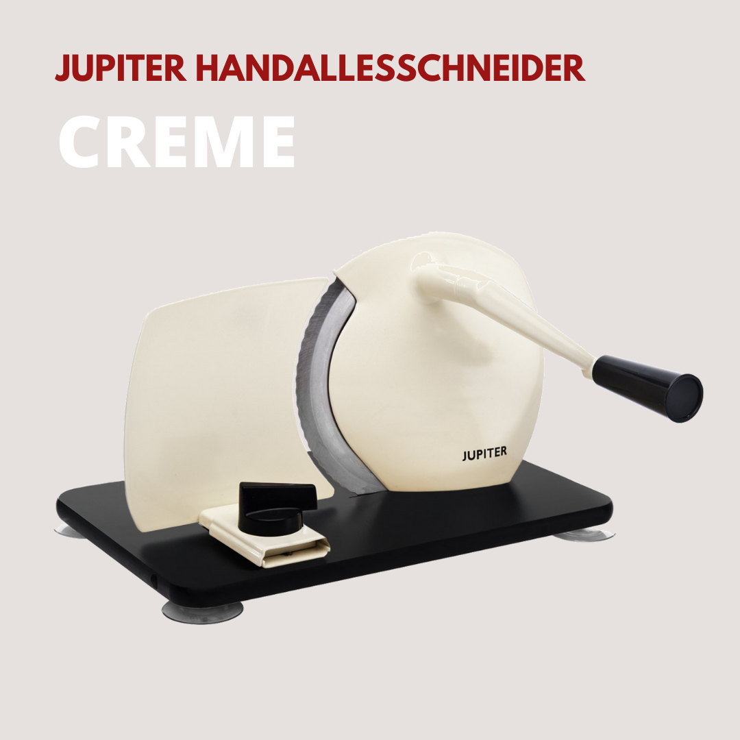 Jupiter Brotschneider Hand-Allesschneider mit Vollholzplatte, Jupiter , Edelstahl Messer, retro Design creme – Jupiter Markenshop