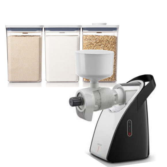 Jupiter mySystem grain mill stone grinder with system drive & 3 practical storage jars from Oxo